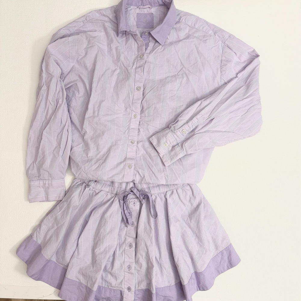 Aerie Skort Set Oversized Striped Button Down Small Purple